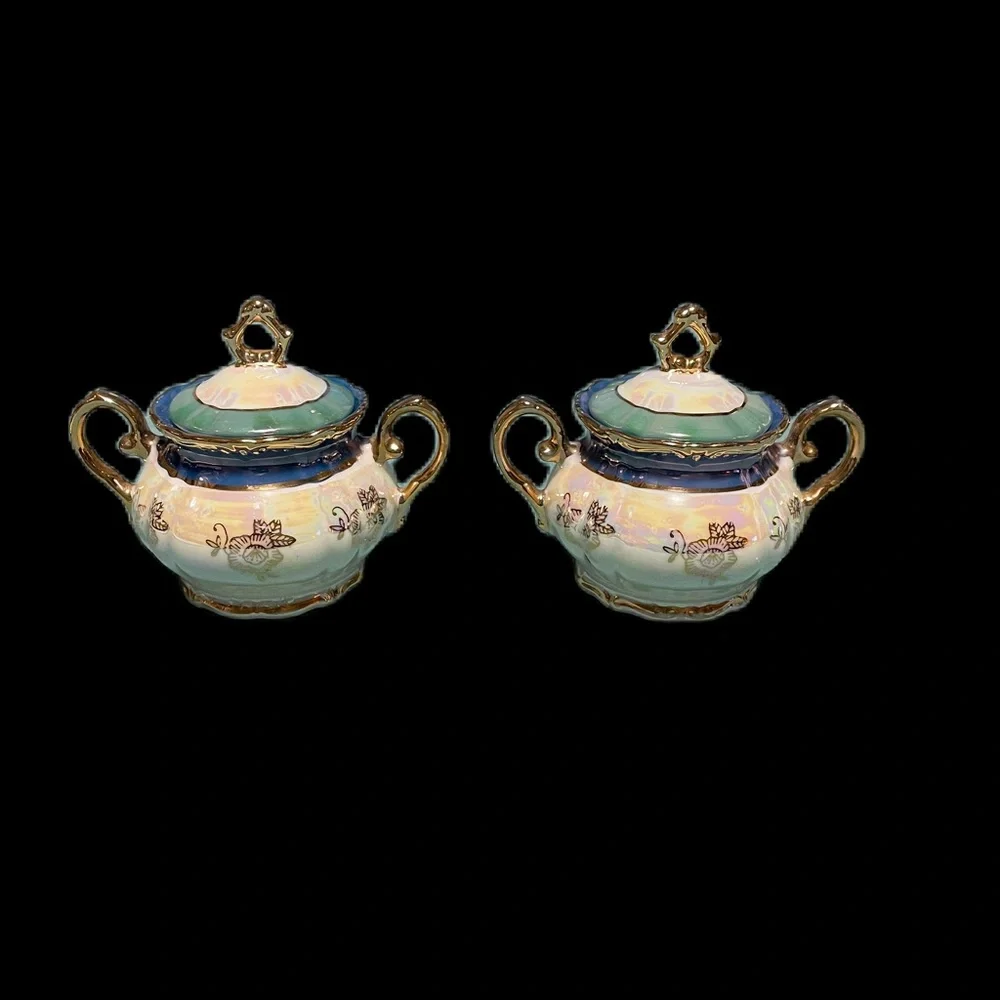 Vtg Royal Japan Porcelain Victorian Iridiscent Lusterware Double Handle Bowls